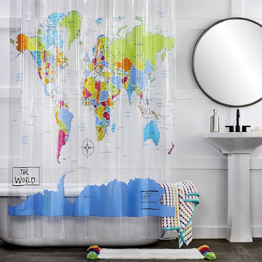 Amazon SKL Home By Saturday Knight Ltd World Map Shower Curtain 70x72 Inches Multicolored Home Kitchen