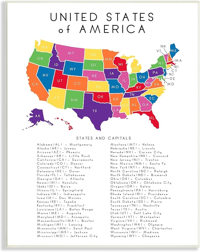 Amazon Stupell Industries USA Map State Abbreviations And Capitals Playful Tones Anna Quach Home Kitchen