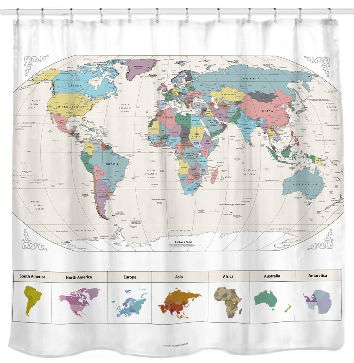 world map shower curtain