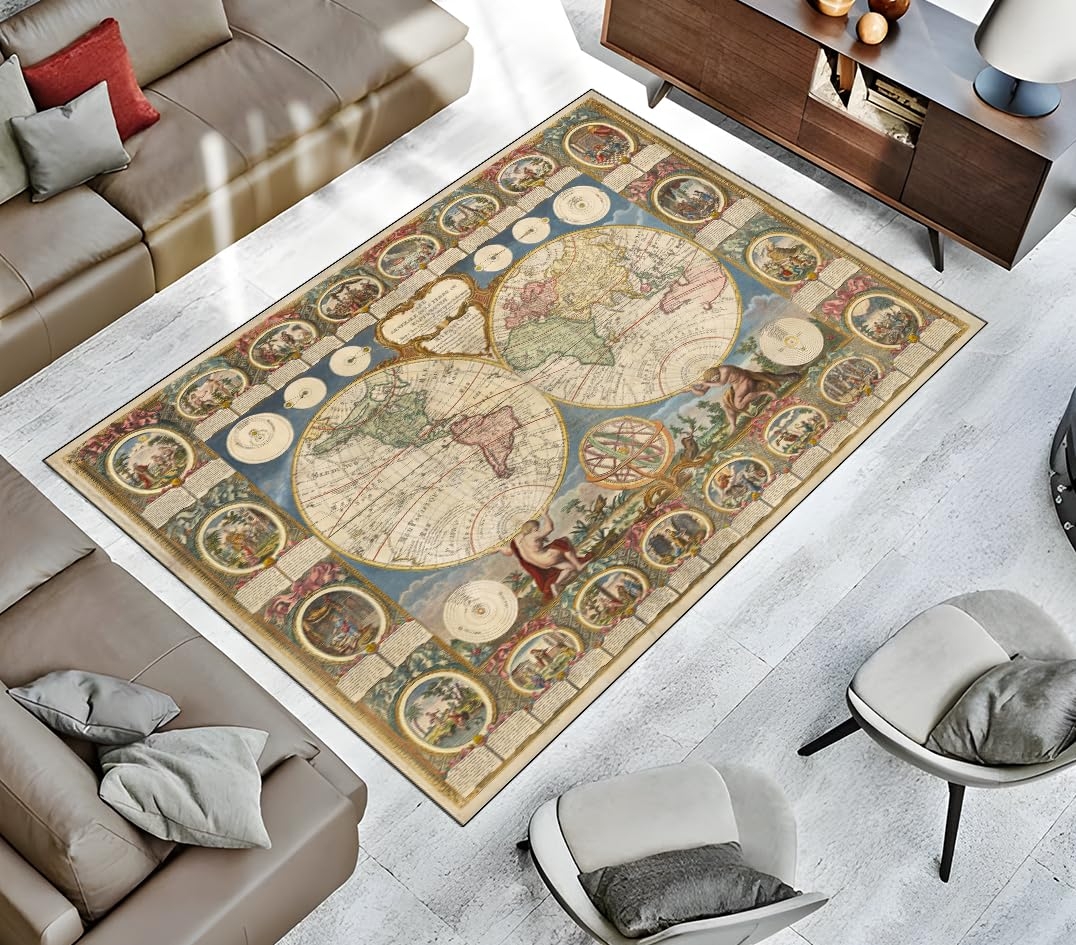 Amazon Wisemandesign World Map Rug Orbis Terrarum Map Office Rug Ancient Rug Old Times Map Old World Map Decor Area Floor Rugs Home Decor Gift For Him Her 55X78inch 140x200Cm Home Kitchen