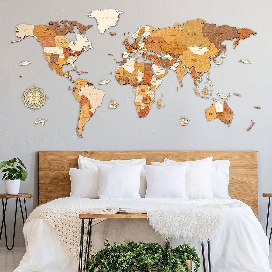 Amazon Wooden World Map Wall Decoration Multilayer Multicolor Stained Wood Engraved Names Borders Unique 3D Design For Living Room Kitchen Office Kids L150 Traveler 59x29 5in 150x75cm Posters Prints