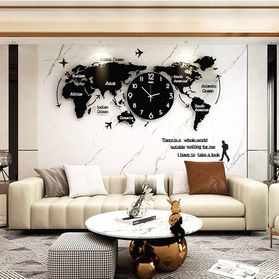 Amazon World Map Wall Clock Modern Minimalist Wall Clock Wall Clock For Home Bedroom Living Room Office Home Decor Wall Clock 120 55cm Home Kitchen
