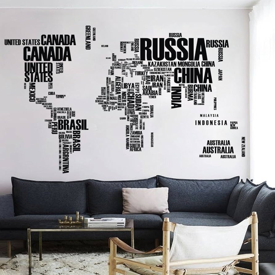 Amazon World Map Wall Decal With Country Names World Country Atlas Sticker Vinyl Wall Map Decor Office Wall Art Decor Black Tools Home Improvement