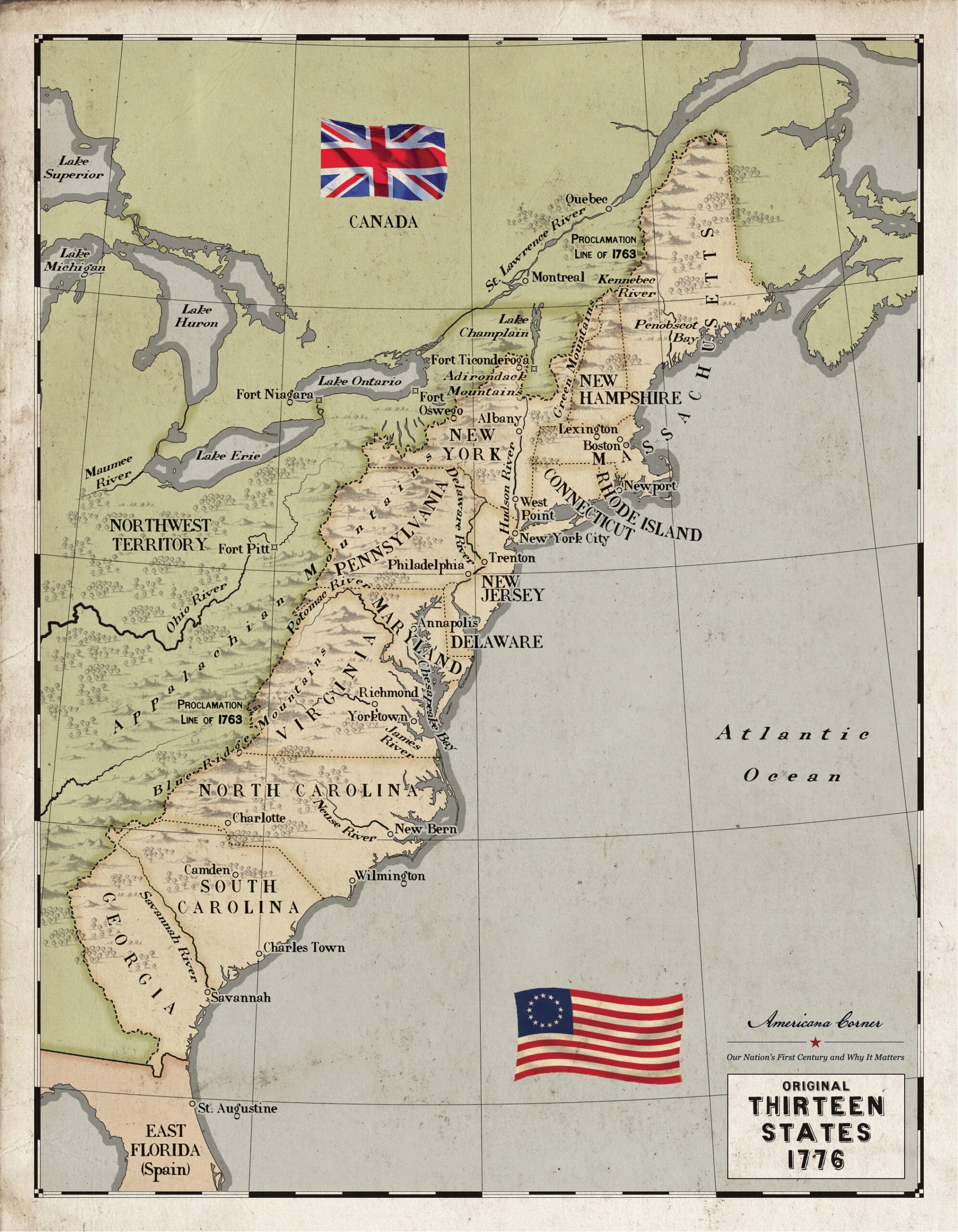 American Revolution Maps Original Thirteen States Americana Corner