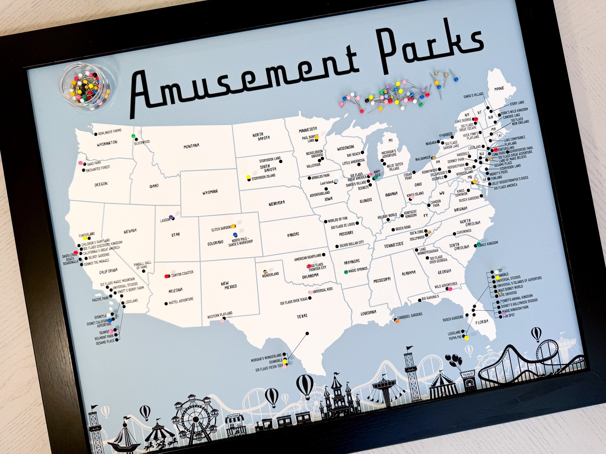 Amusement Park Push Pin Map USA Theme Park Travel Tracker Etsy