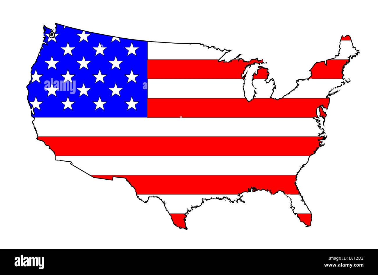 An Outline Silhouette Map Of The United States Of America Showing The Stars And Stripes Flag Beneath Over A White Background Stock Photo Alamy