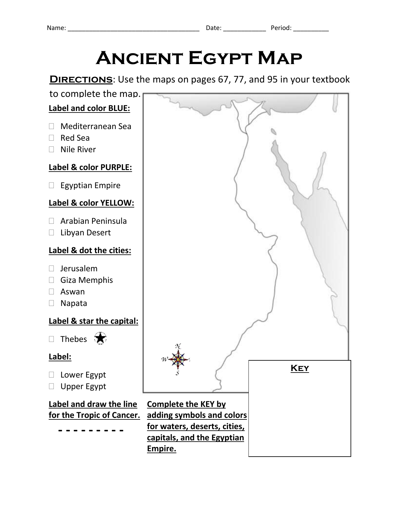 Ancient Egypt Map Worksheet Geography History Activity