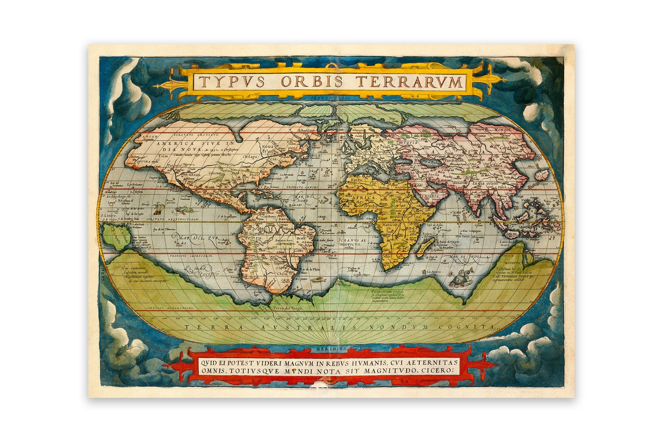 Ancient Map Of The World Circa 1500s 16th Century Old Cartography Decor Vintage Style Print Etsy Israel