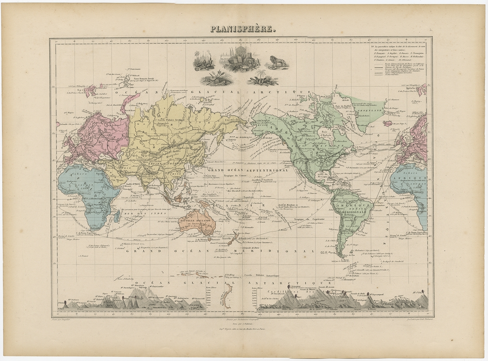 Antique Map Of The World On Mercator s Projection By Migeon 1880 Antique Map Of The World On Mercator s Projection By Migeon 1880