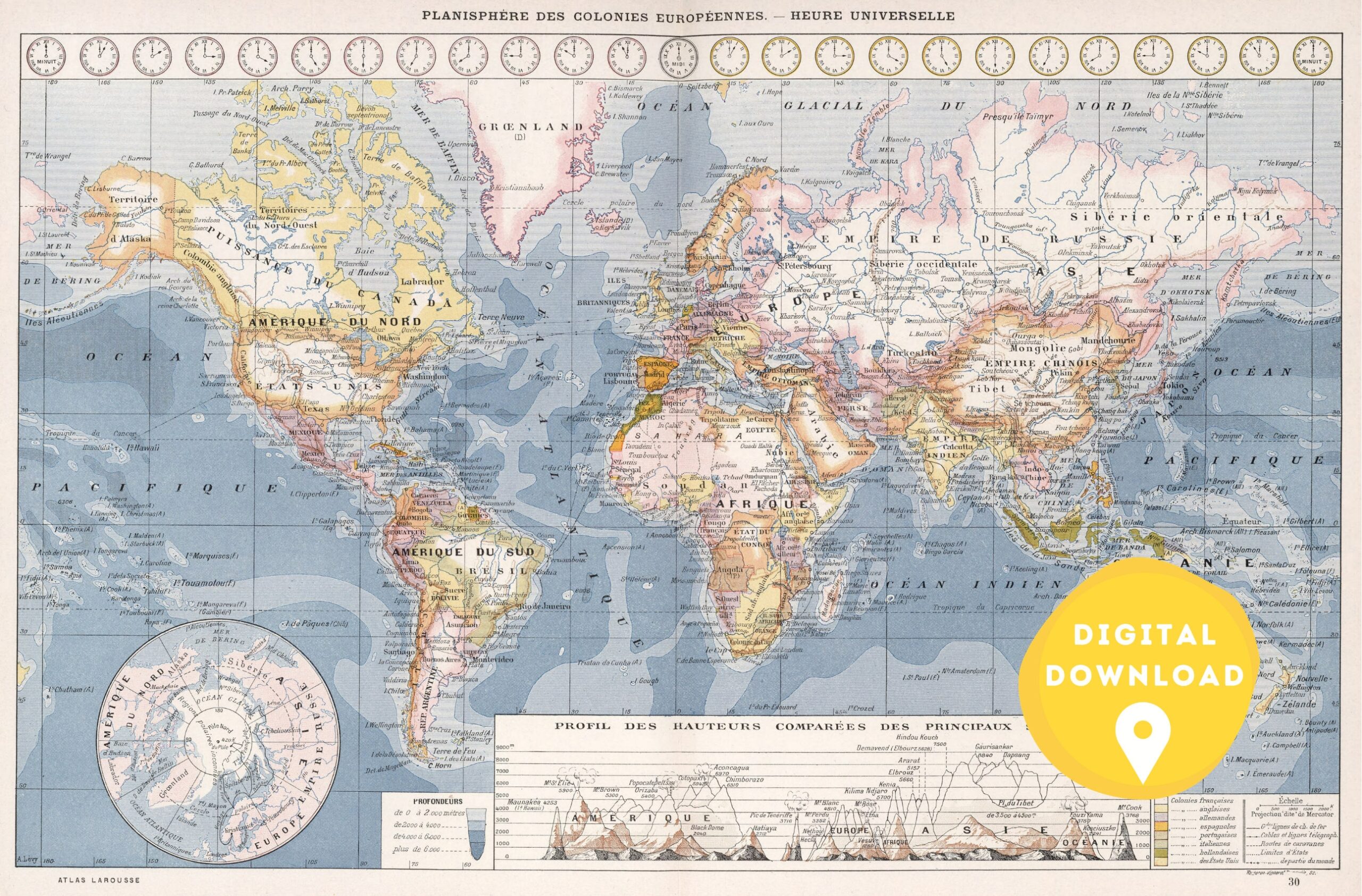 Antique World Map Print 1900s Retro Style digital Download Etsy