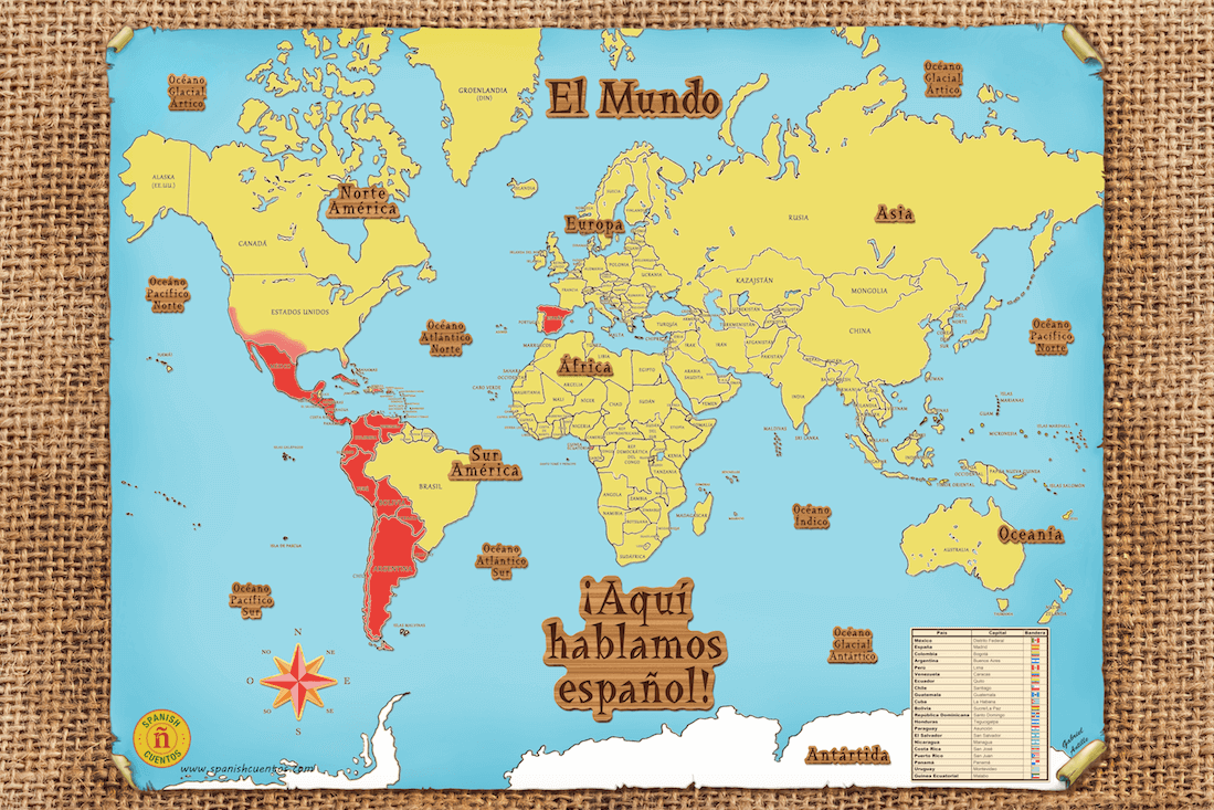 Aqu Hablamos Espa ol World Map Spanish Cuentos Aqu Hablamos Espa ol World Map Spanish Cuentos