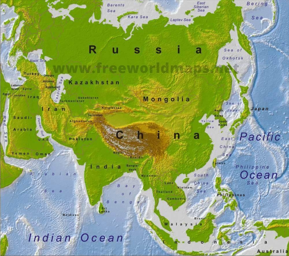 Asia Physical Map Freeworldmaps