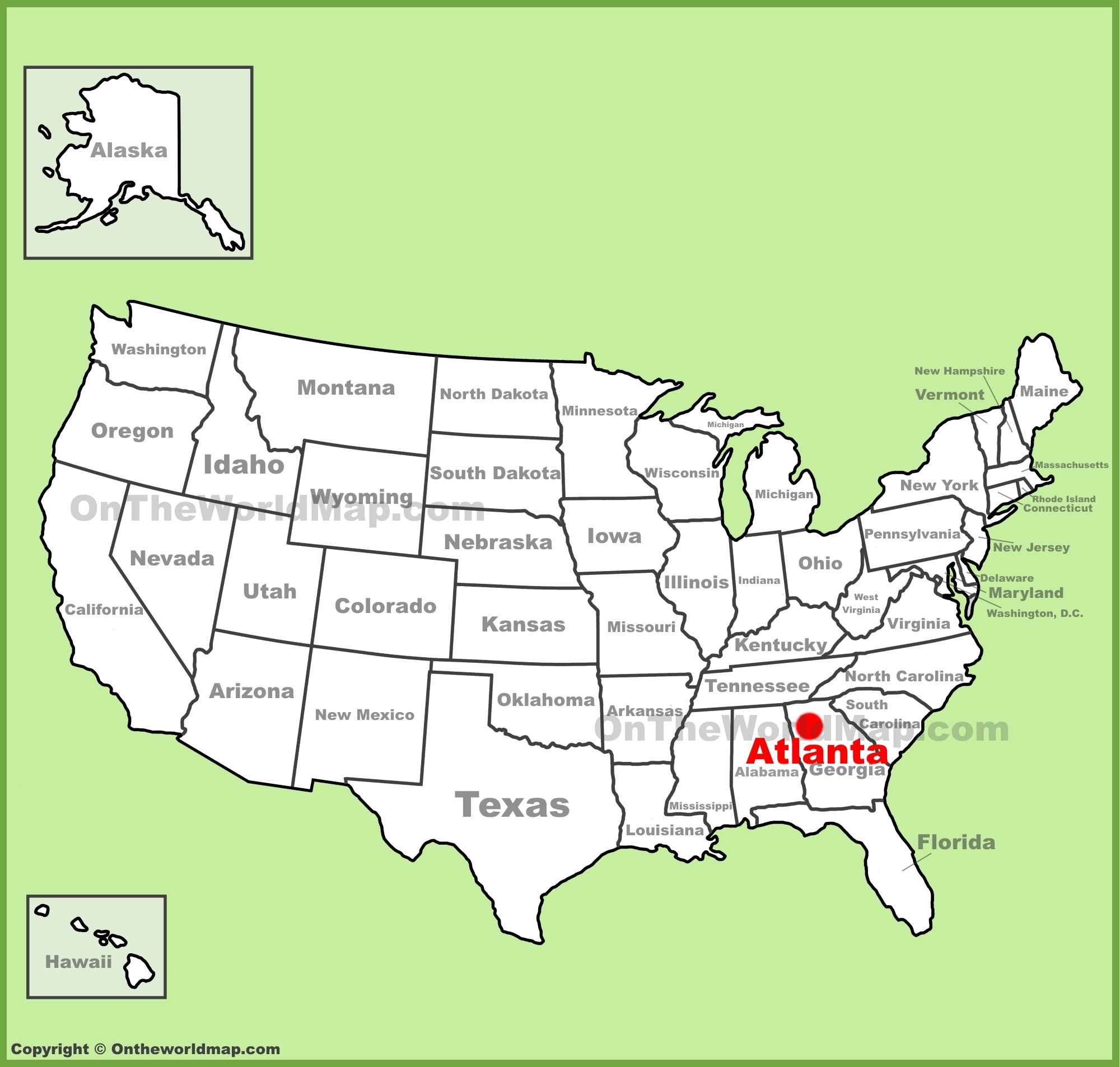 Atlanta Location On The U S Map Ontheworldmap