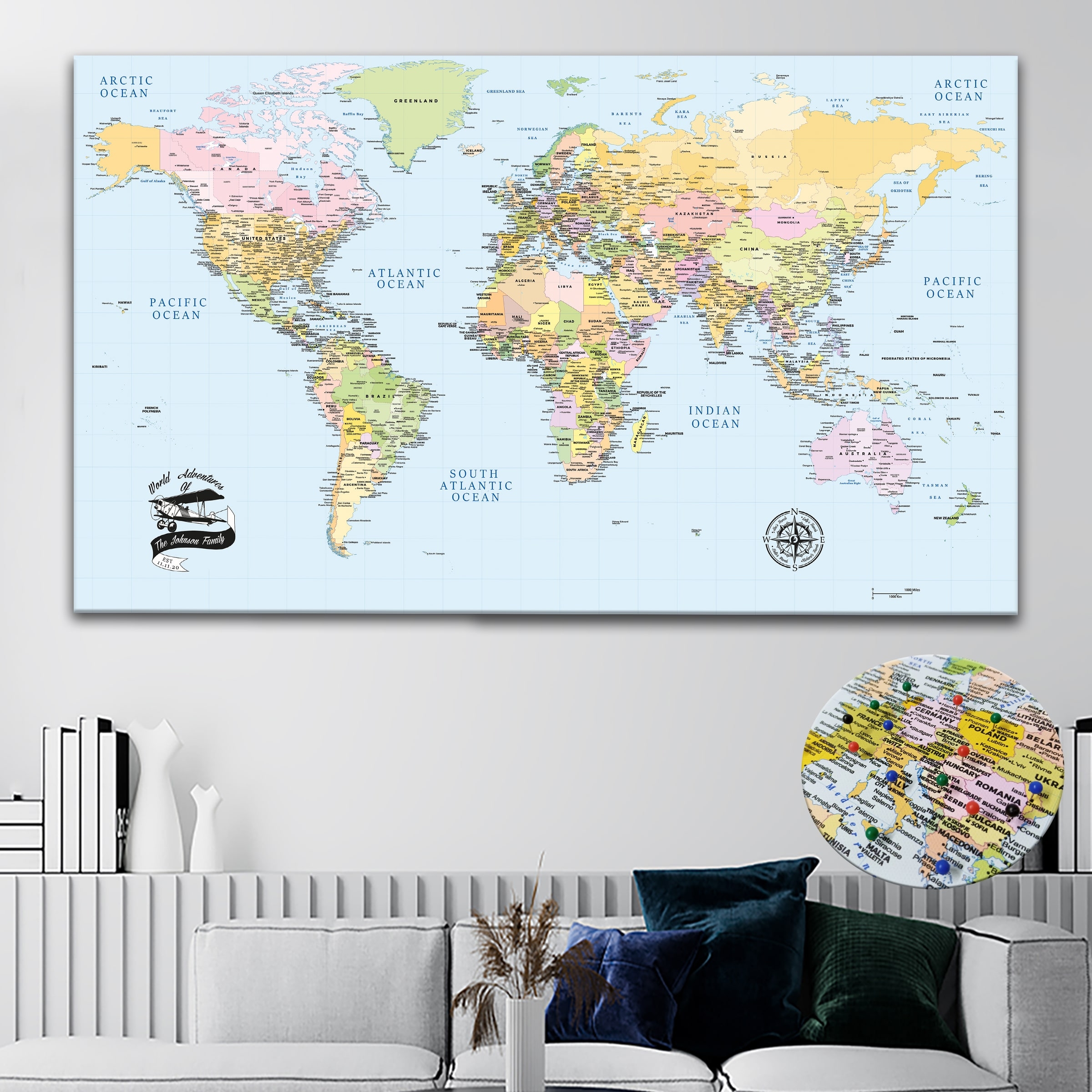 Atlas Push Pin World Map Personalized Politcal World Map