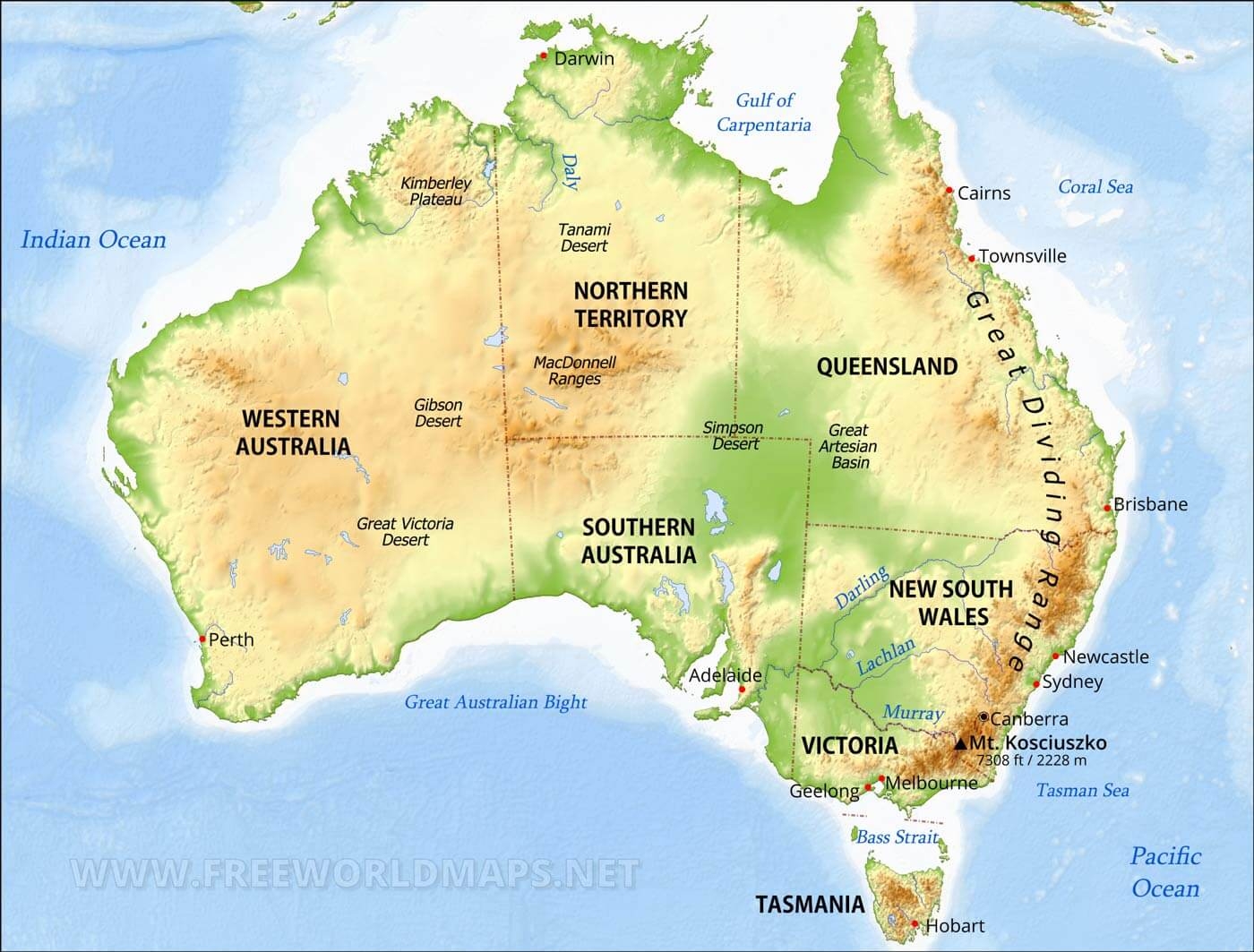 Australia Physical Map Freeworldmaps