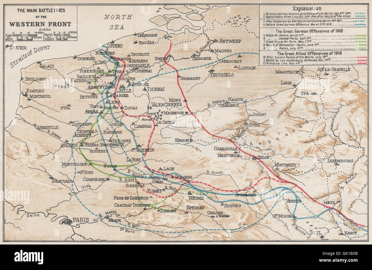 BELGIUM Main Battle Lines Of Western Front First World War WW1 1930 Map Stock Photo Alamy BELGIUM Main Battle Lines Of Western Front First World War WW1 1930 Map Stock Photo Alamy