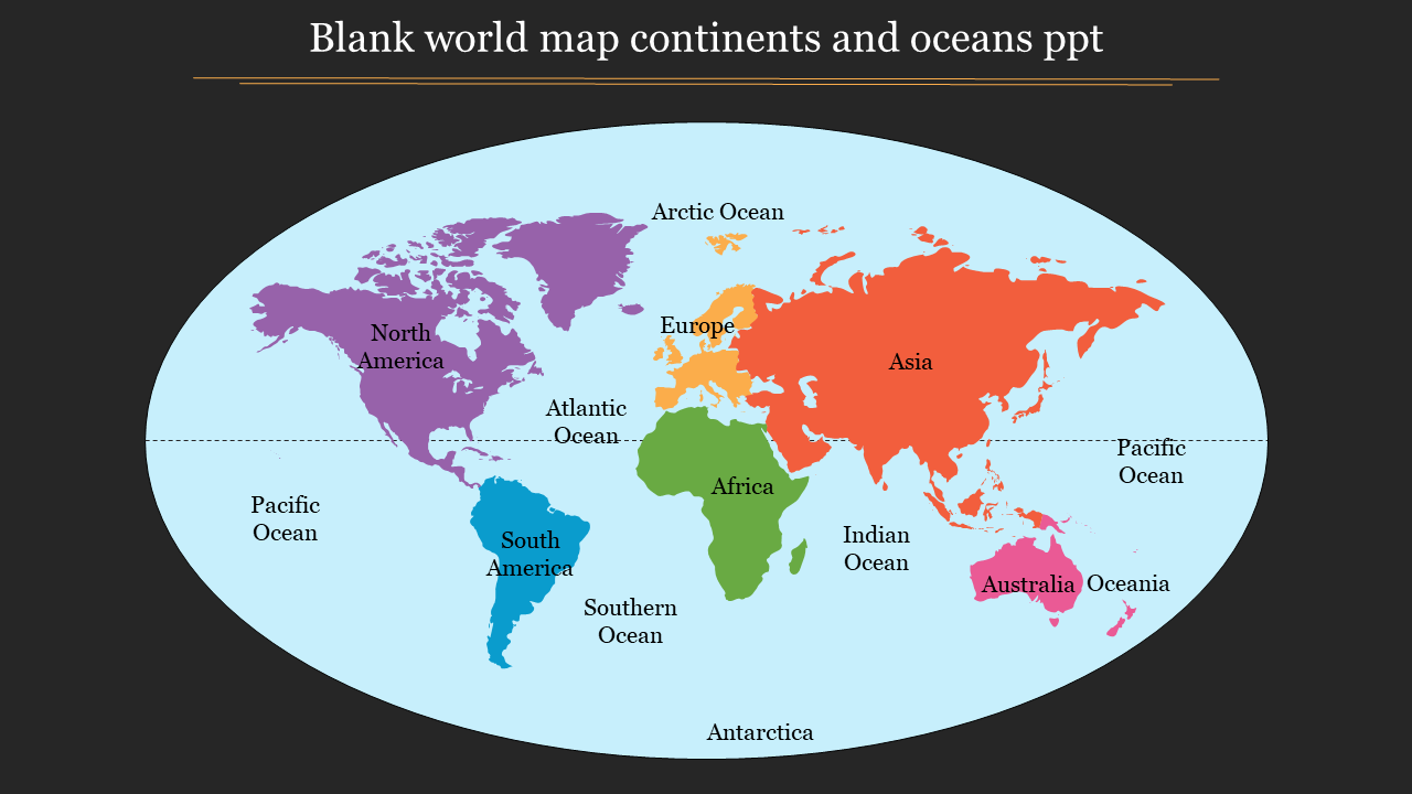 continents and oceans map labeled
