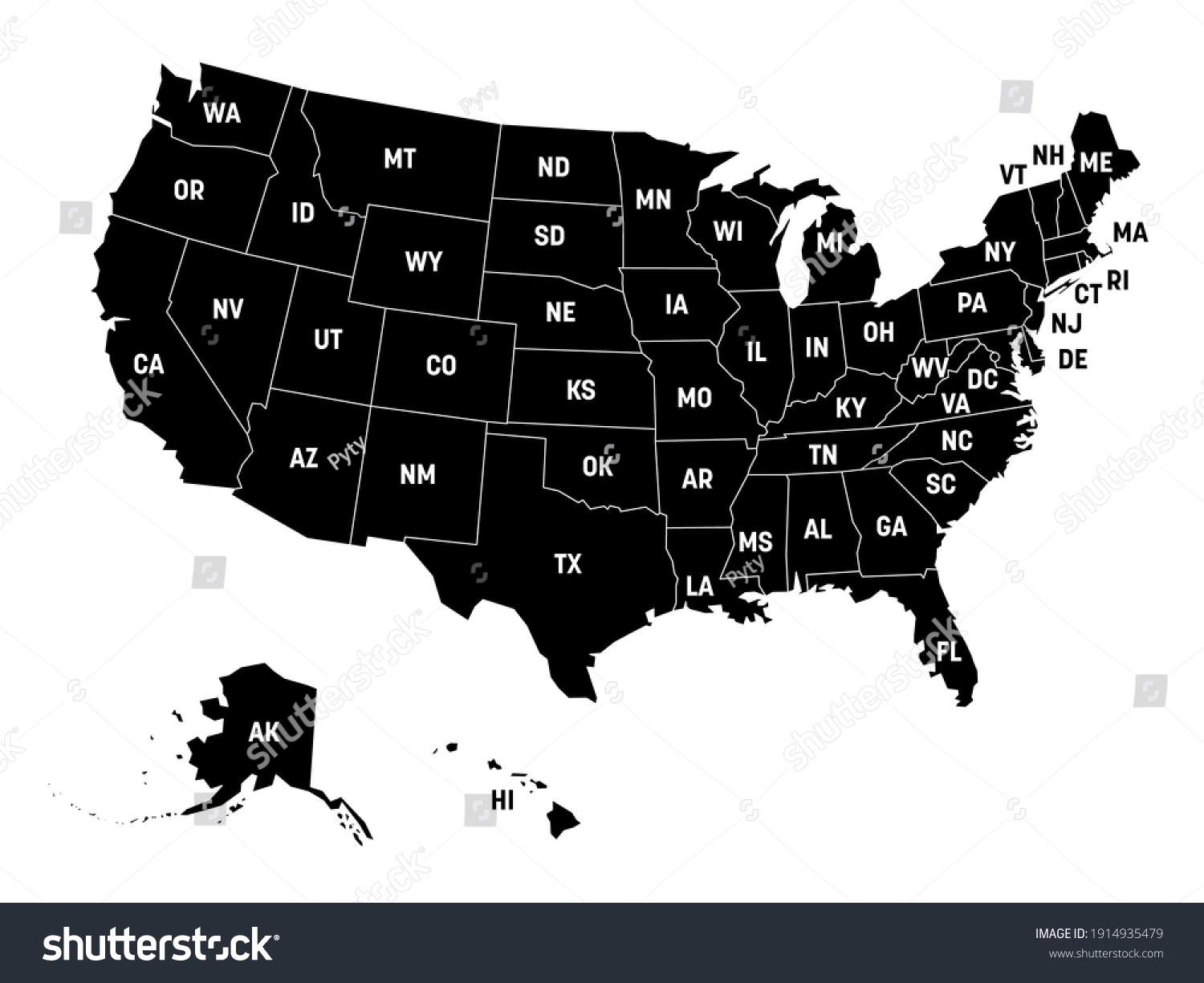 Black Map United States America Usa Stock Vector Royalty Free 1914935479 Shutterstock