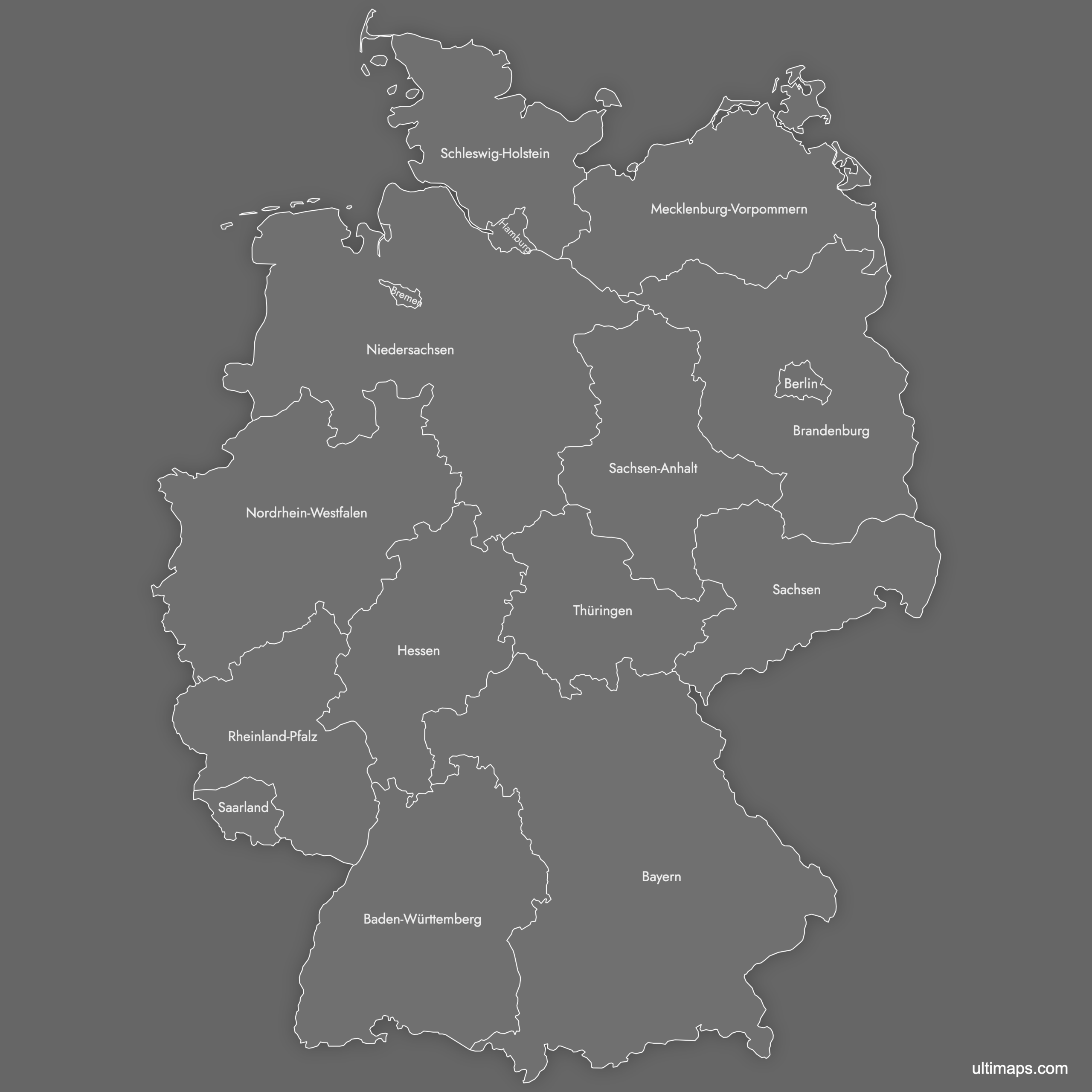 Blank Germany States Map Free Download Ultimaps