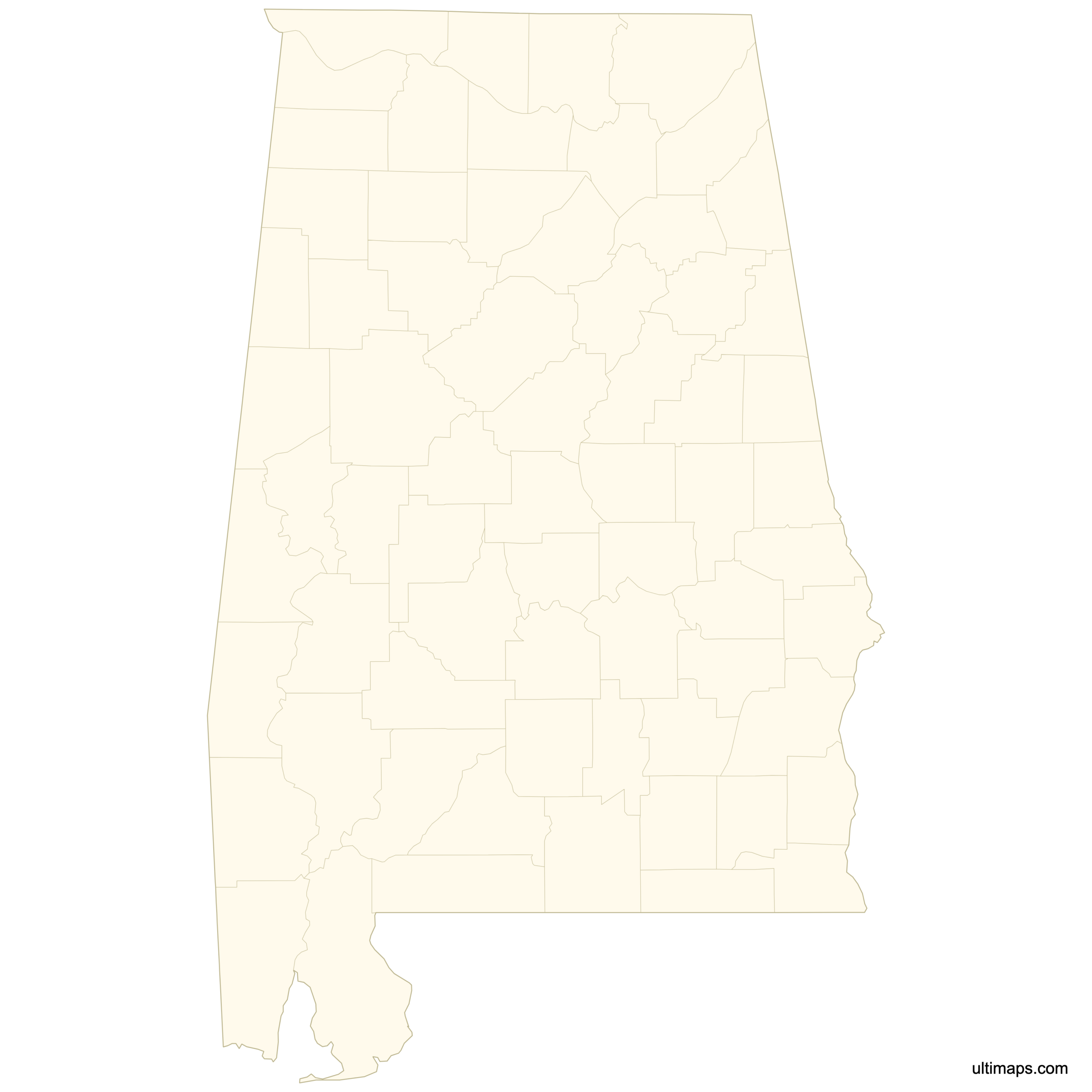 Blank Map Of Alabama Counties Free Download Ultimaps