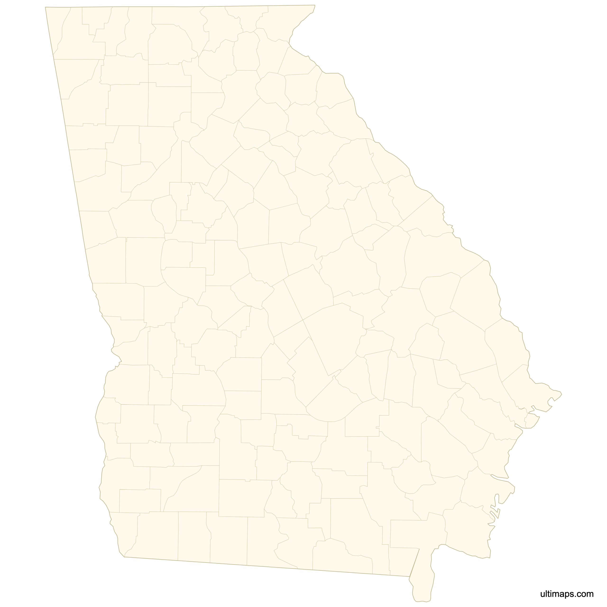 Blank Map Of Georgia Counties Free Download Ultimaps