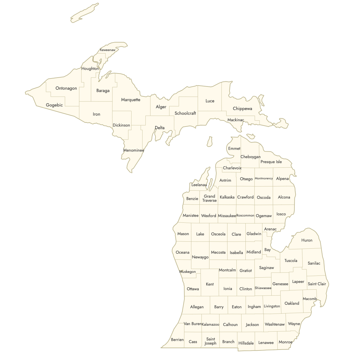 blank michigan county map