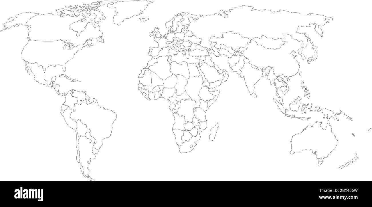 Blank Map Of World With Thin Black Smooth Country Borders On White Background Simplified Flat Vector Illustation Stock Vector Image Art Alamy