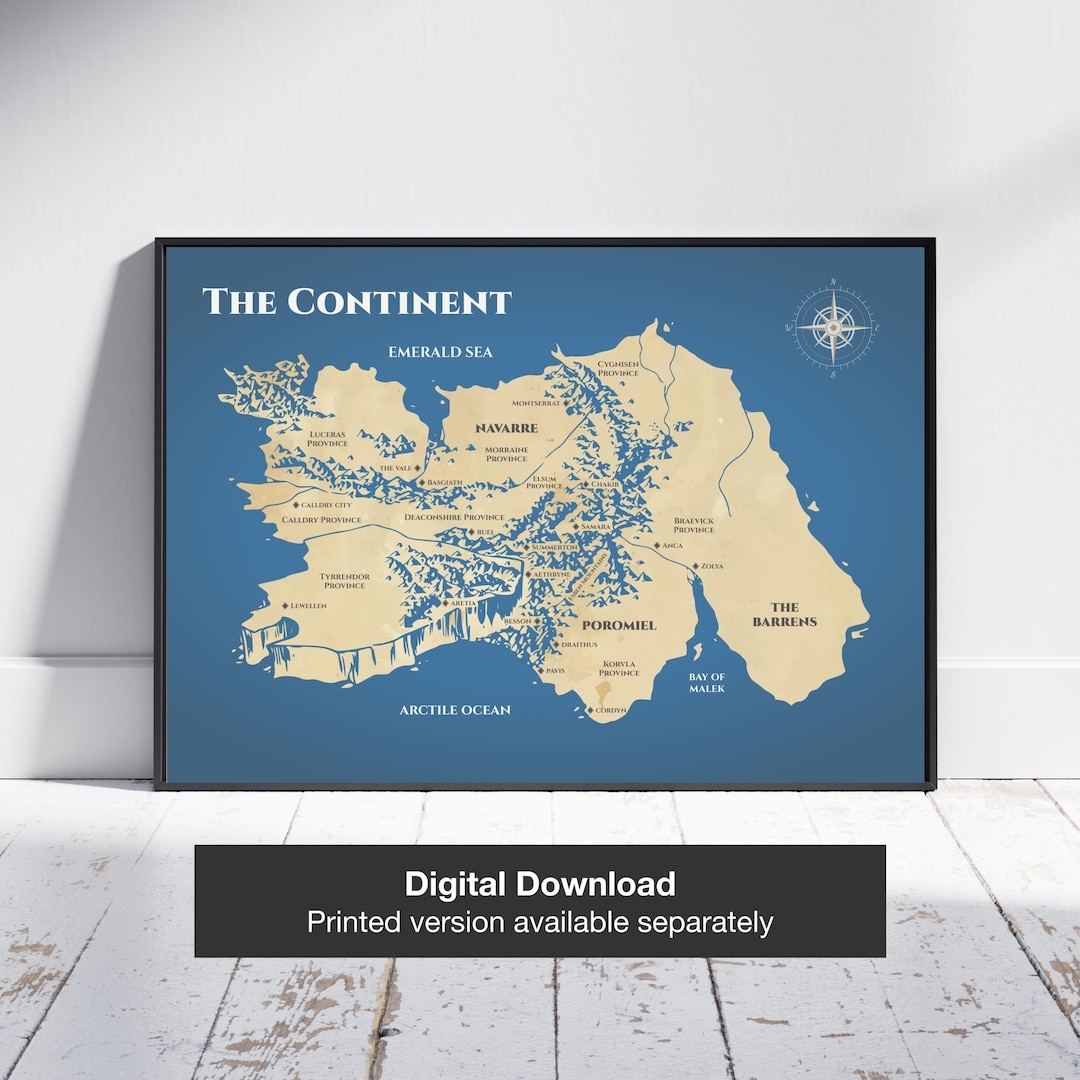 Blue Fourth Wing Map The Continent Empyrean Series Fantasy World Poster digital Download Etsy