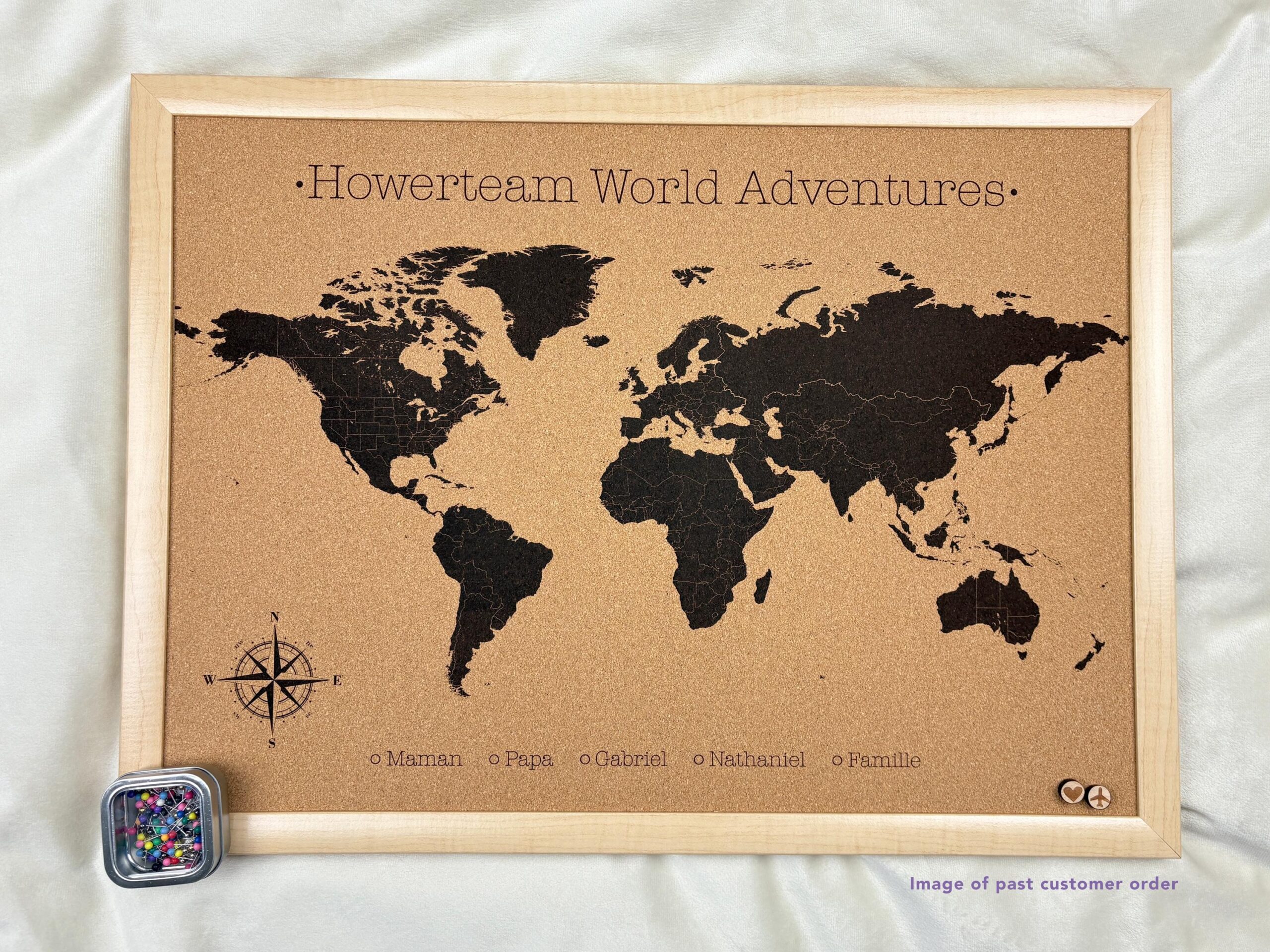 world map with thumbtacks