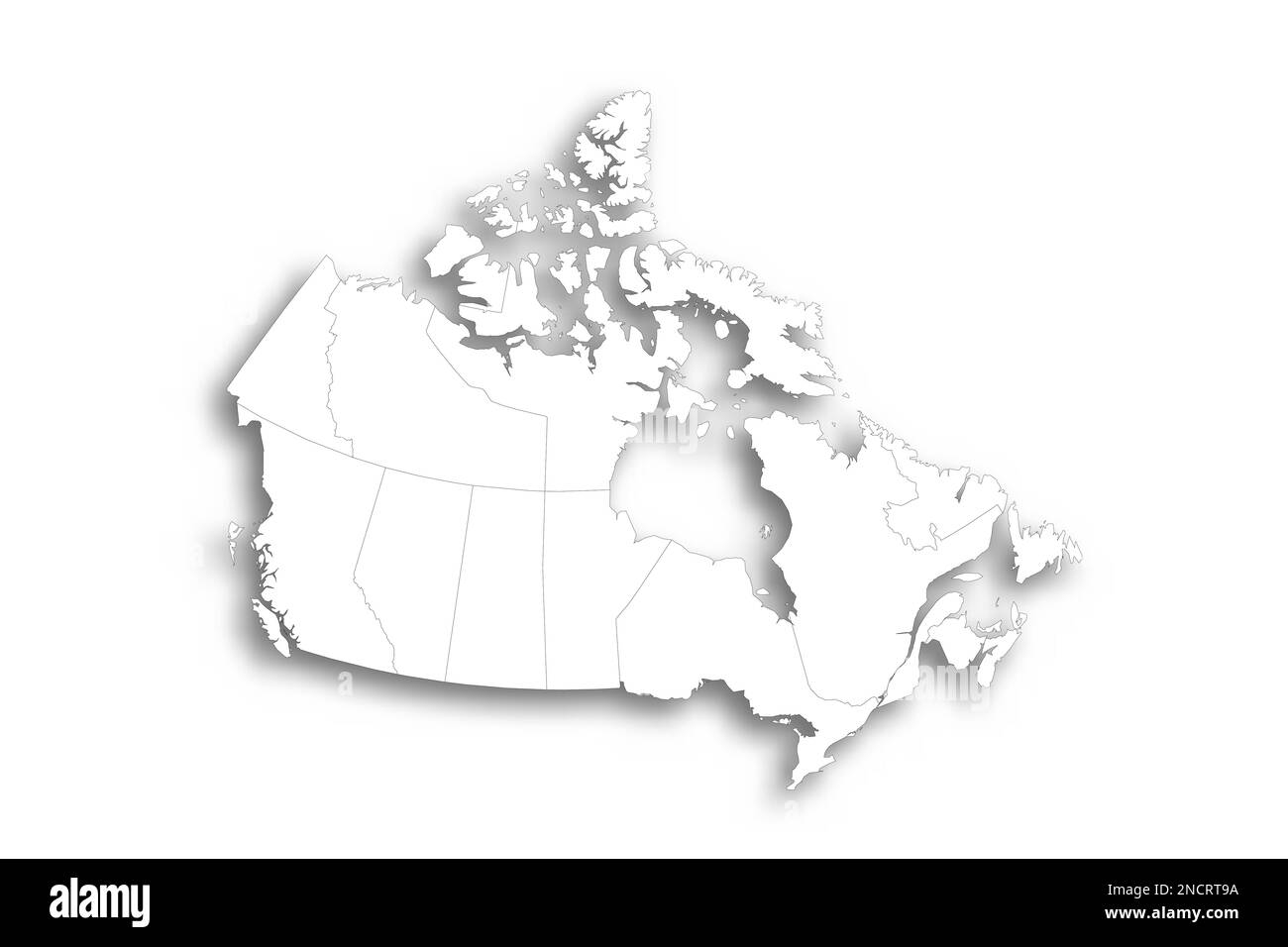 Canada Political Map Of Administrative Divisions Provinces And Territories Flat White Blank Map With Thin Black Outline And Dropped Shadow Stock Vector Image Art Alamy