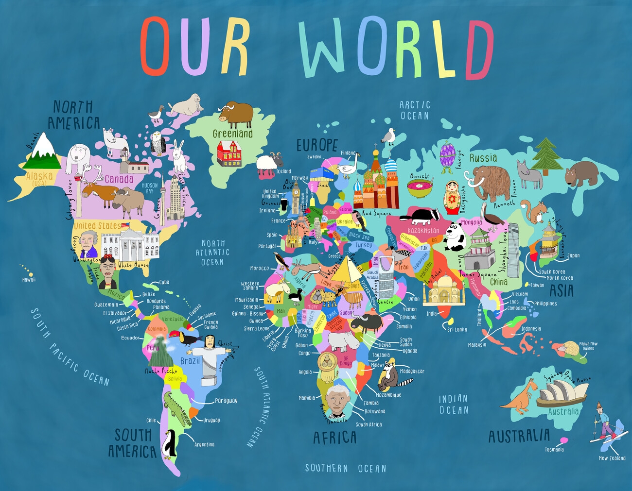 Canvas Wall Art Our World Illustrated World Map For Kids Carla Daly Canvas Prints Abposters