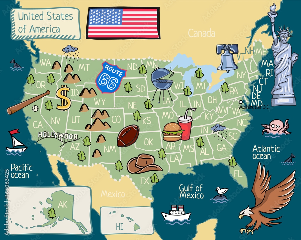 Cartoon Map Of USA Stock Vector Adobe Stock