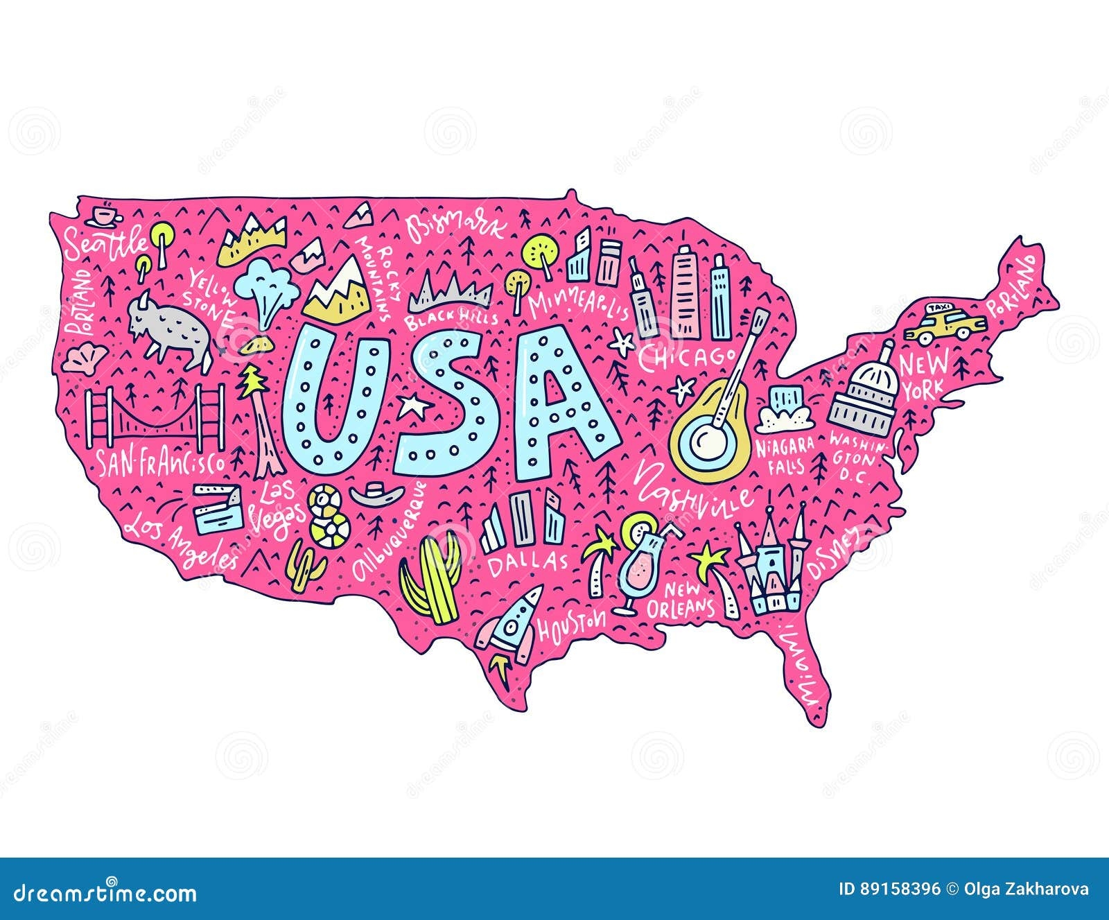 Cartoon Map Of USA Stock Vector Illustration Of America 89158396