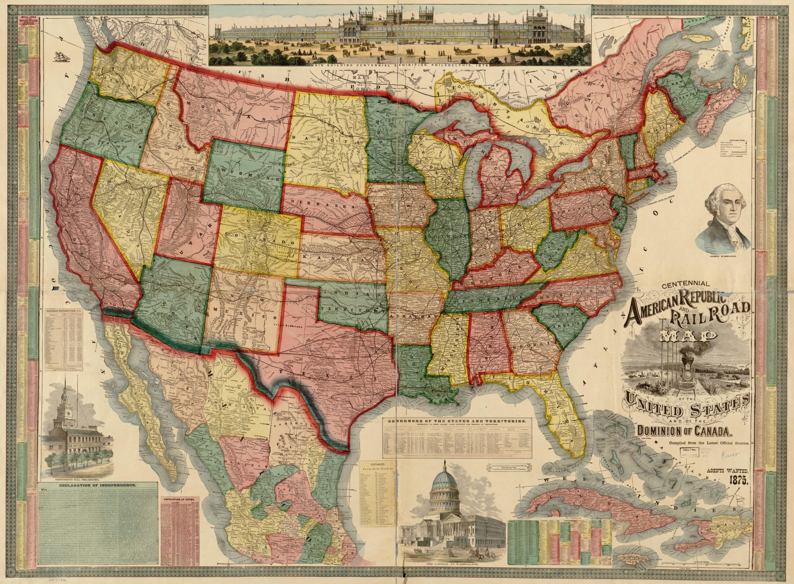 Centennial American Republic And Railroad Map Of The United States And Of The Dominion Of Canada Compiled From The Latest Official Sources Library Of Congress
