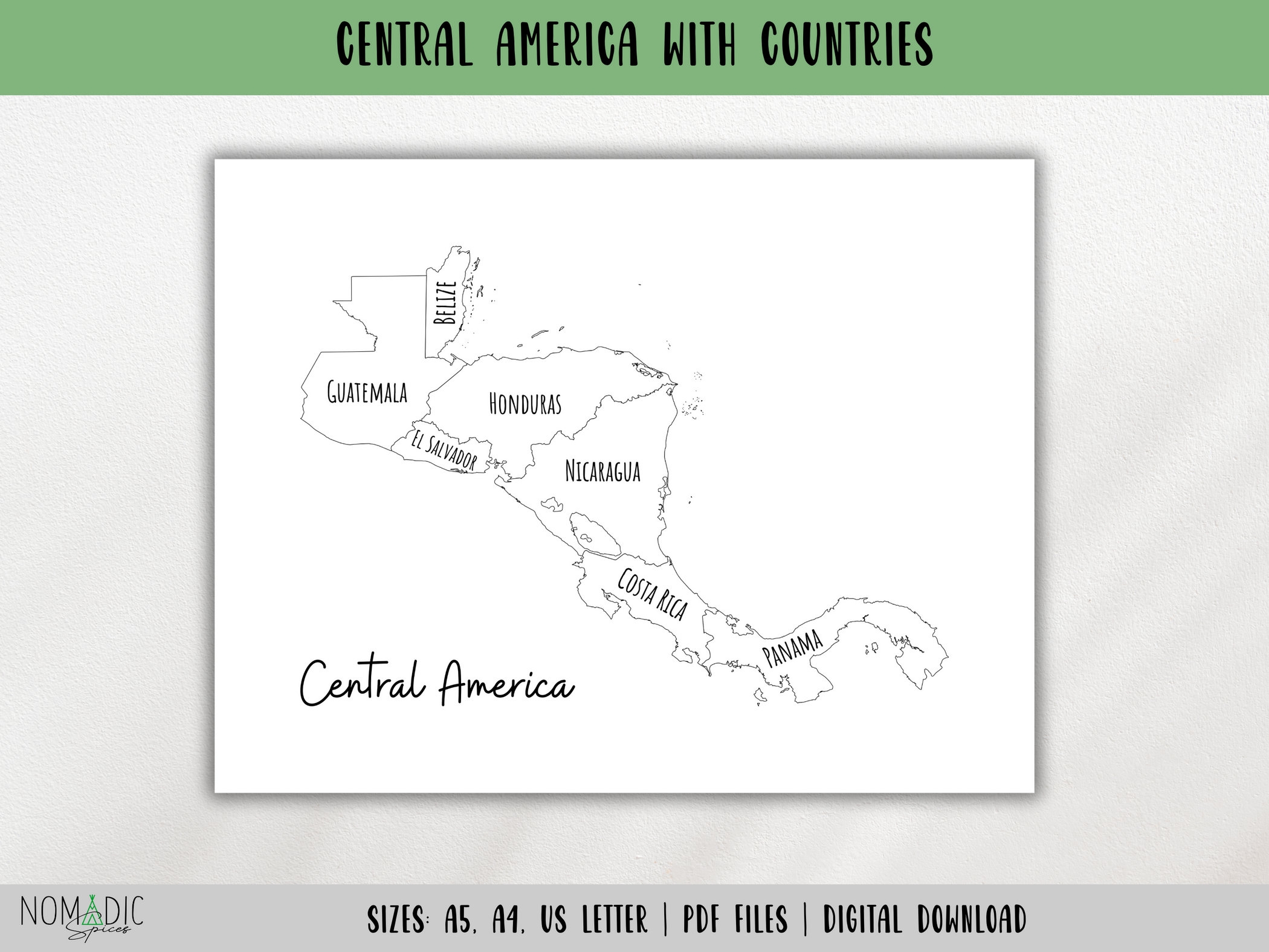Central America Map With Countries outline Map travel Tracker map Coloring Page Pdf travel Planner Insert learning Map digital DOWNLOAD Etsy