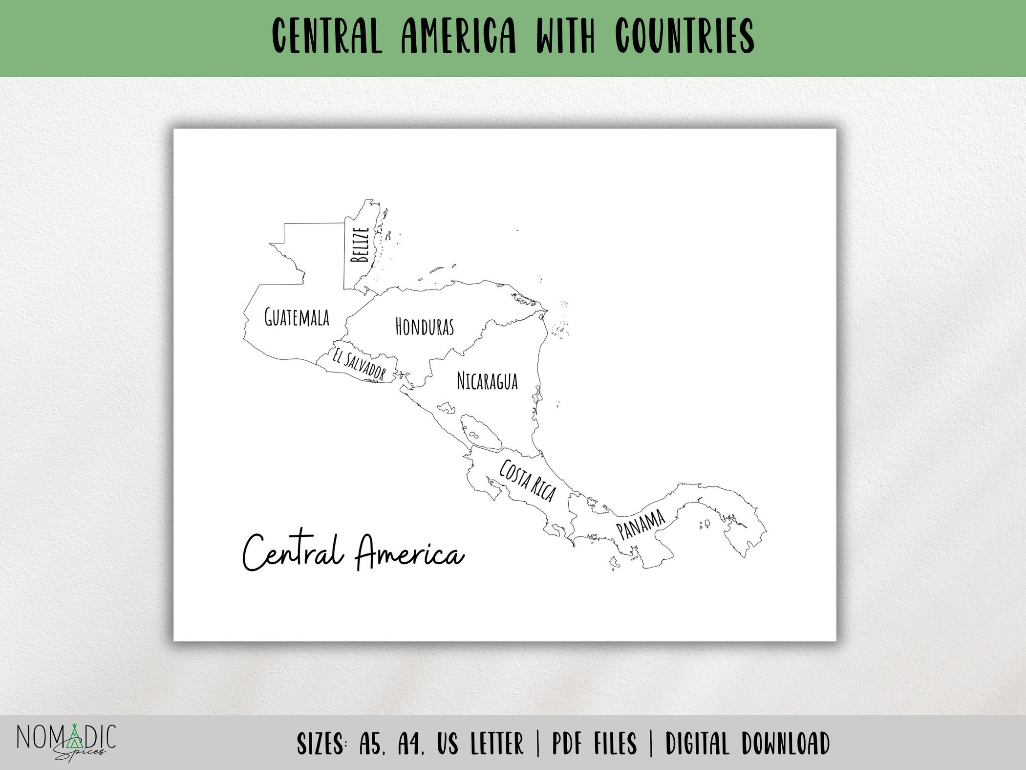 Central America Map With Countries outline Map travel Tracker map Coloring Page Pdf travel Planner Insert learning Map digital DOWNLOAD Etsy