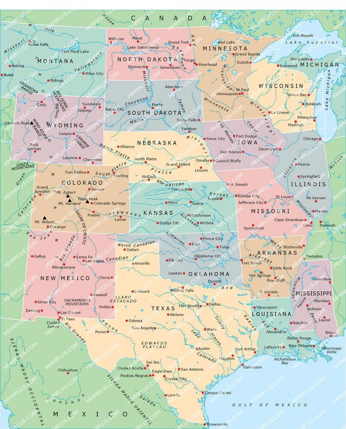 Central US Map Map Of Central US Northern America Americas 