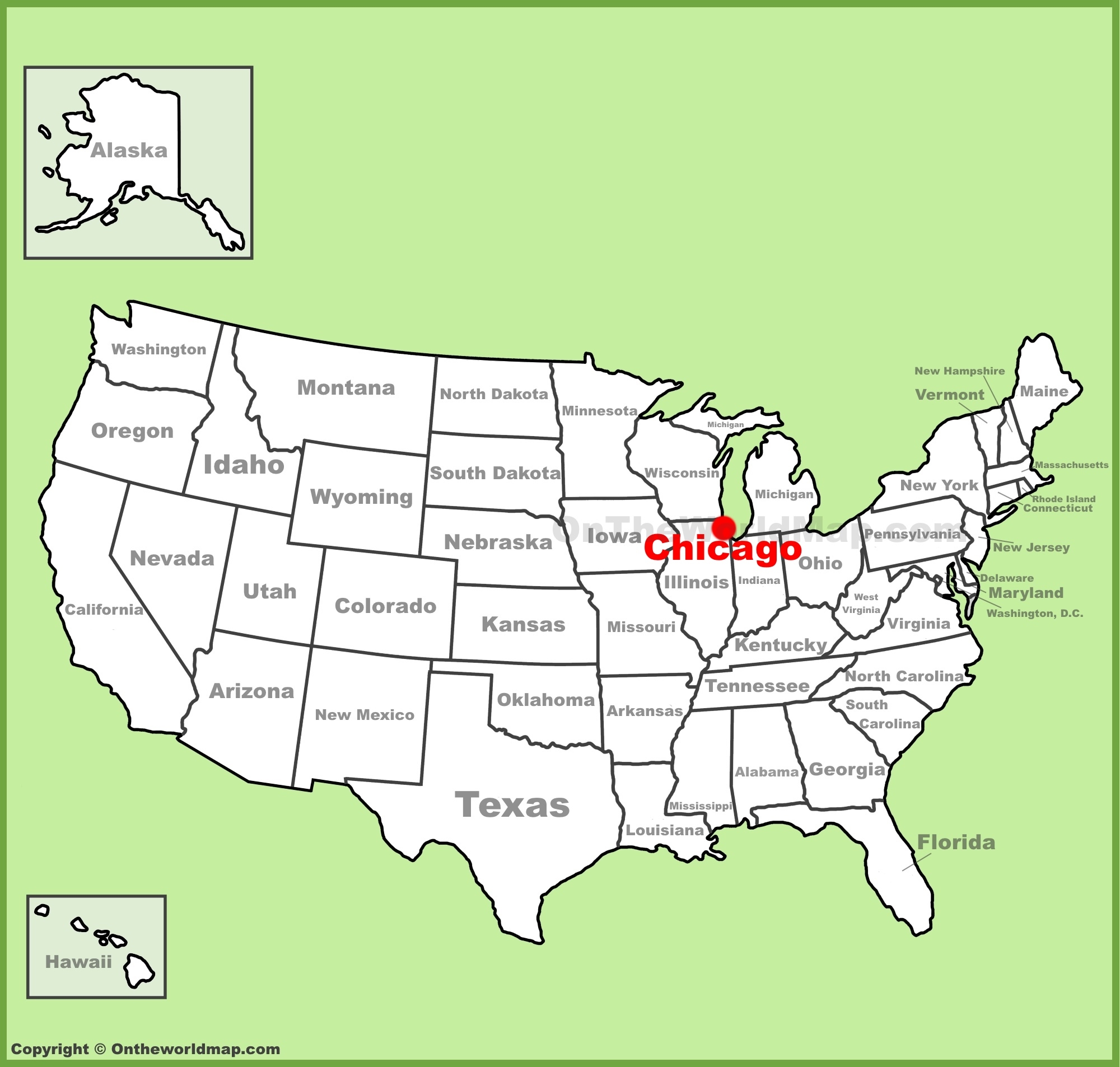 Chicago Location On The U S Map Ontheworldmap