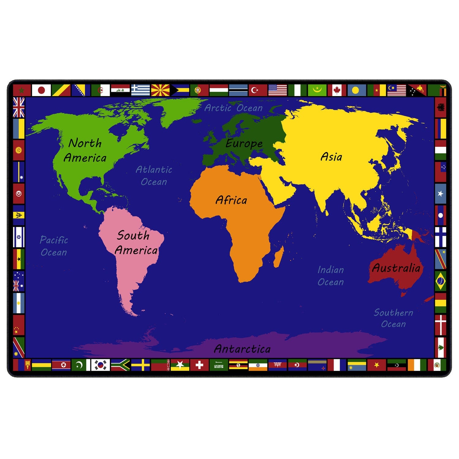 color coded world map continents