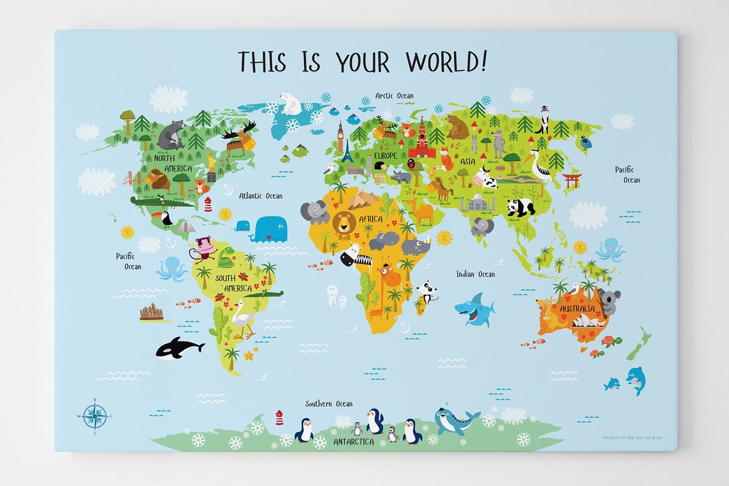 Children s World Map Poster Educational Nursery Decor Etsy