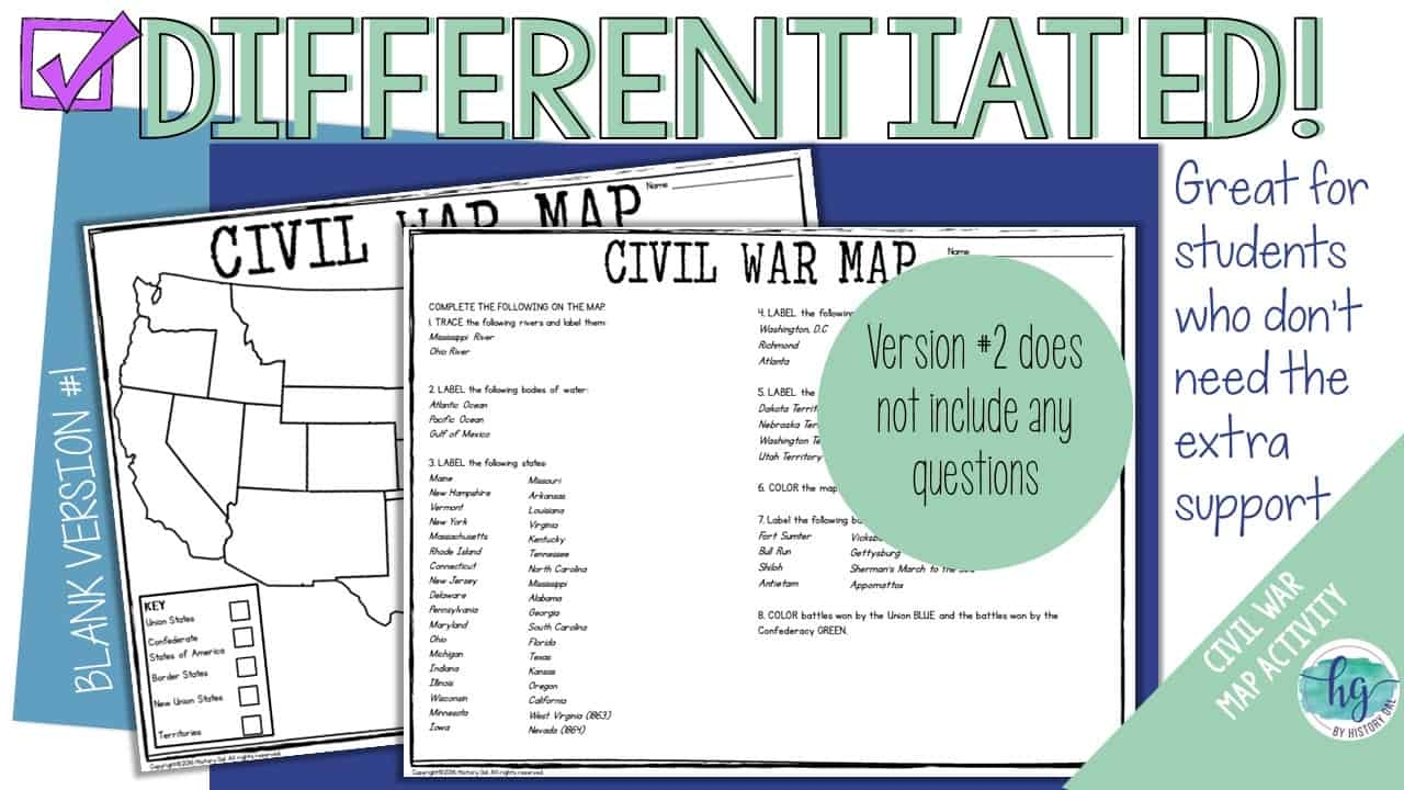 Civil War Map Activity By History Gal Civil War Map Activity By History Gal
