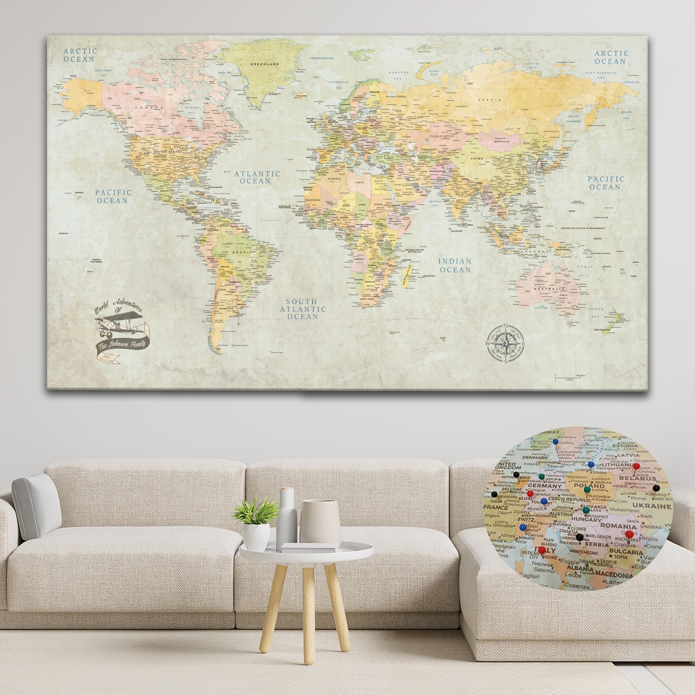 Classic Push Pin World Map Personalized Travel Map On Canvas
