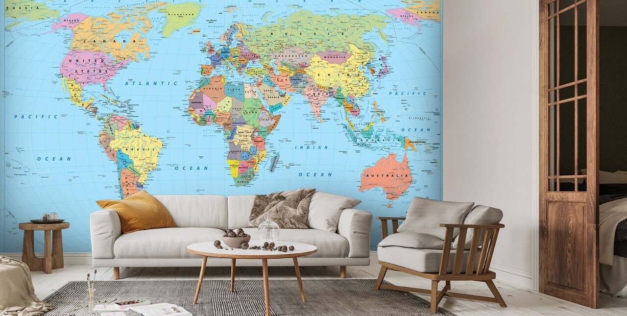 Colored Map Of The World Wallpaper Mural Wallsauce US Colored Map Of The World Wallpaper Mural Wallsauce US