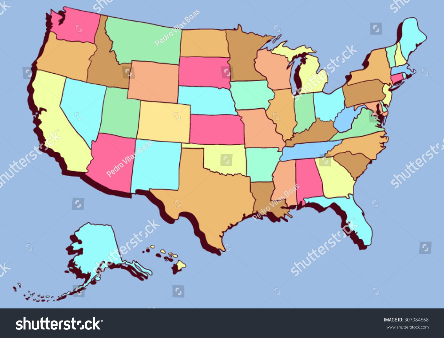 Colorful Cartoon Usa Map Stock Vector Royalty Free 307084568 Shutterstock