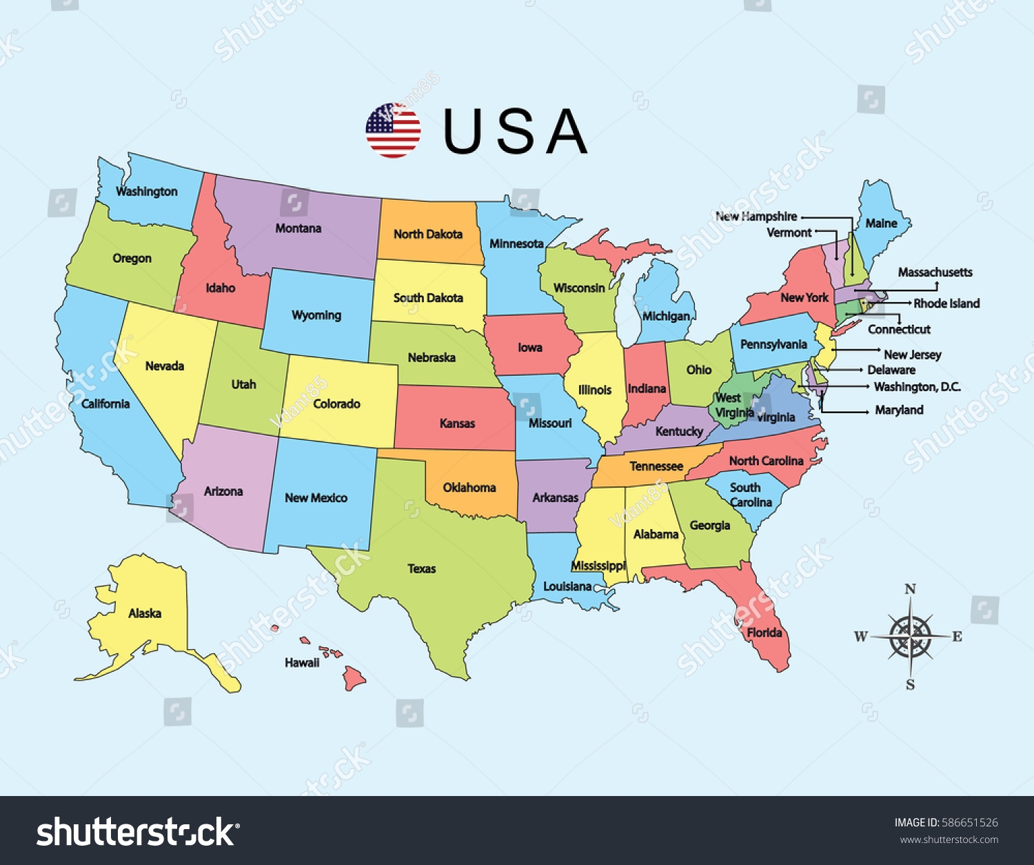 Colorful Map United States America On Stock Vector Royalty Free 586651526 Shutterstock