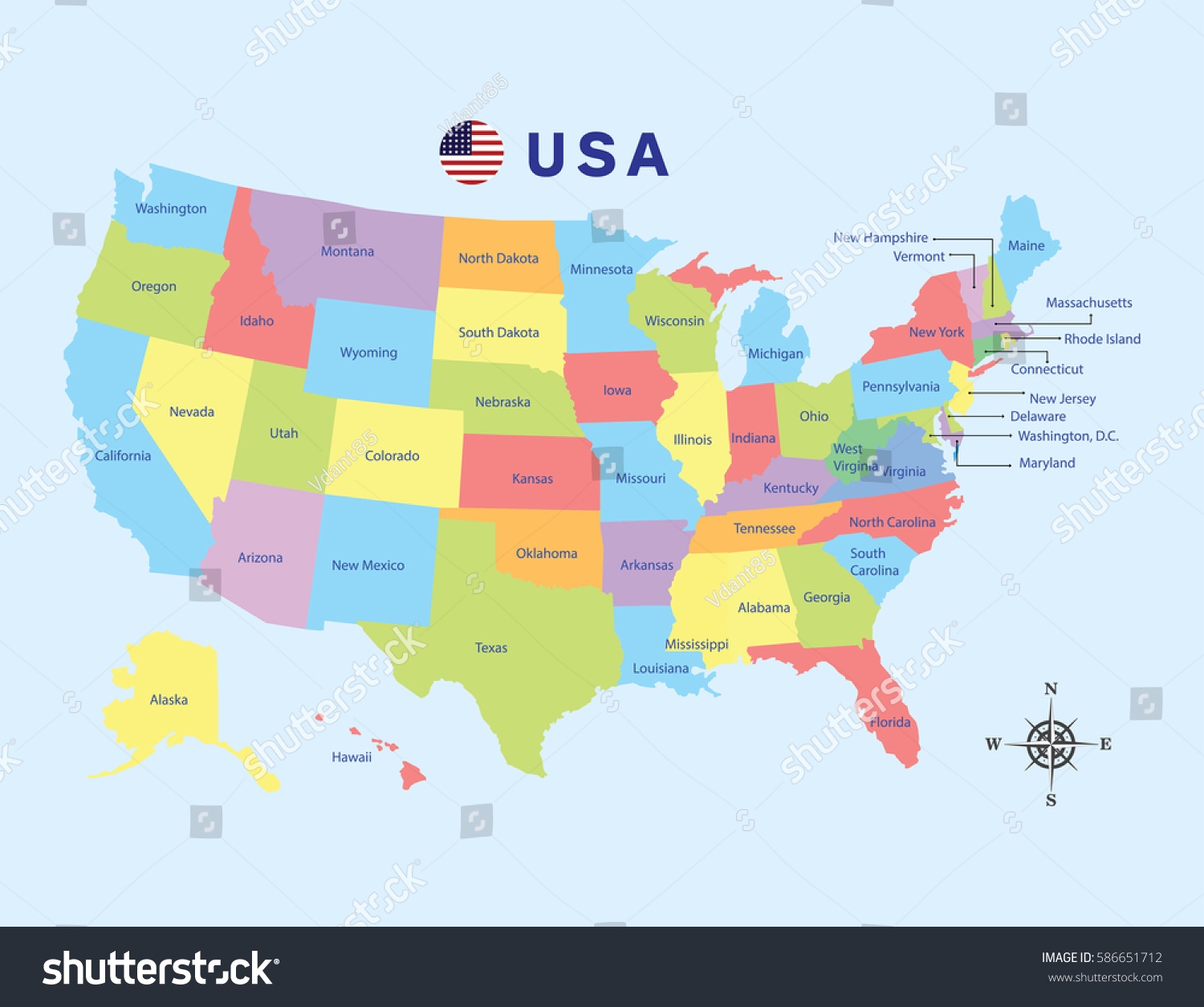 united states map with a compass