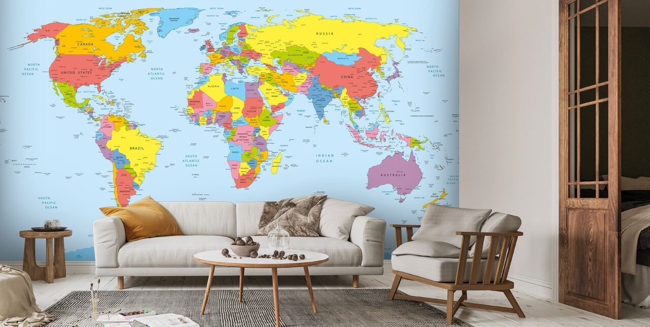 Colorful World Map Wallpaper Wallsauce US
