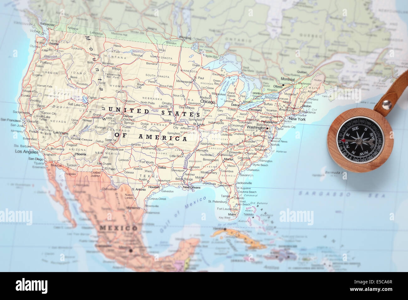 Compass On A Map Pointing At United States And Planning A Travel Destination Stock Photo Alamy