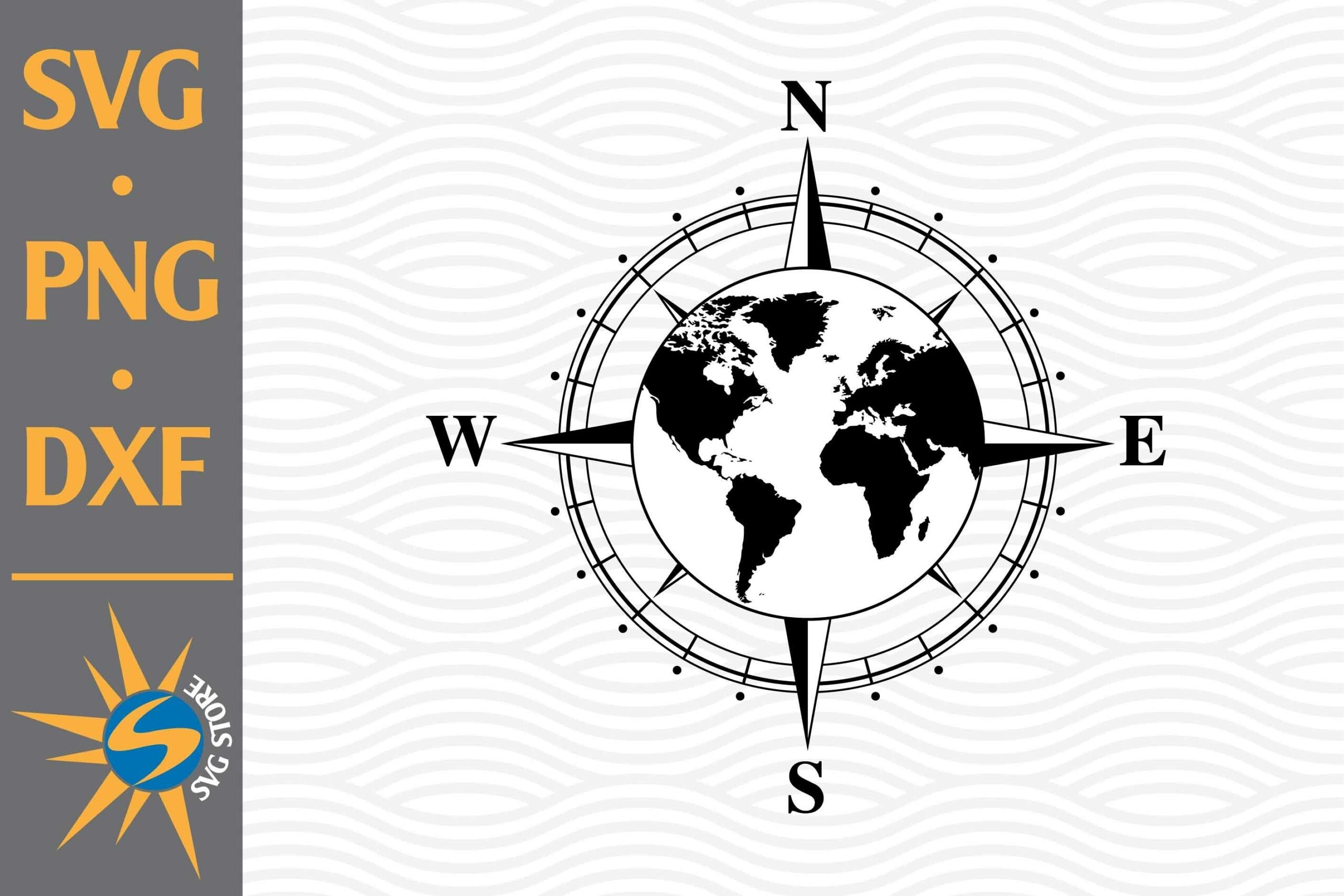 Compass World Map SVG PNG DXF Digital Files Include