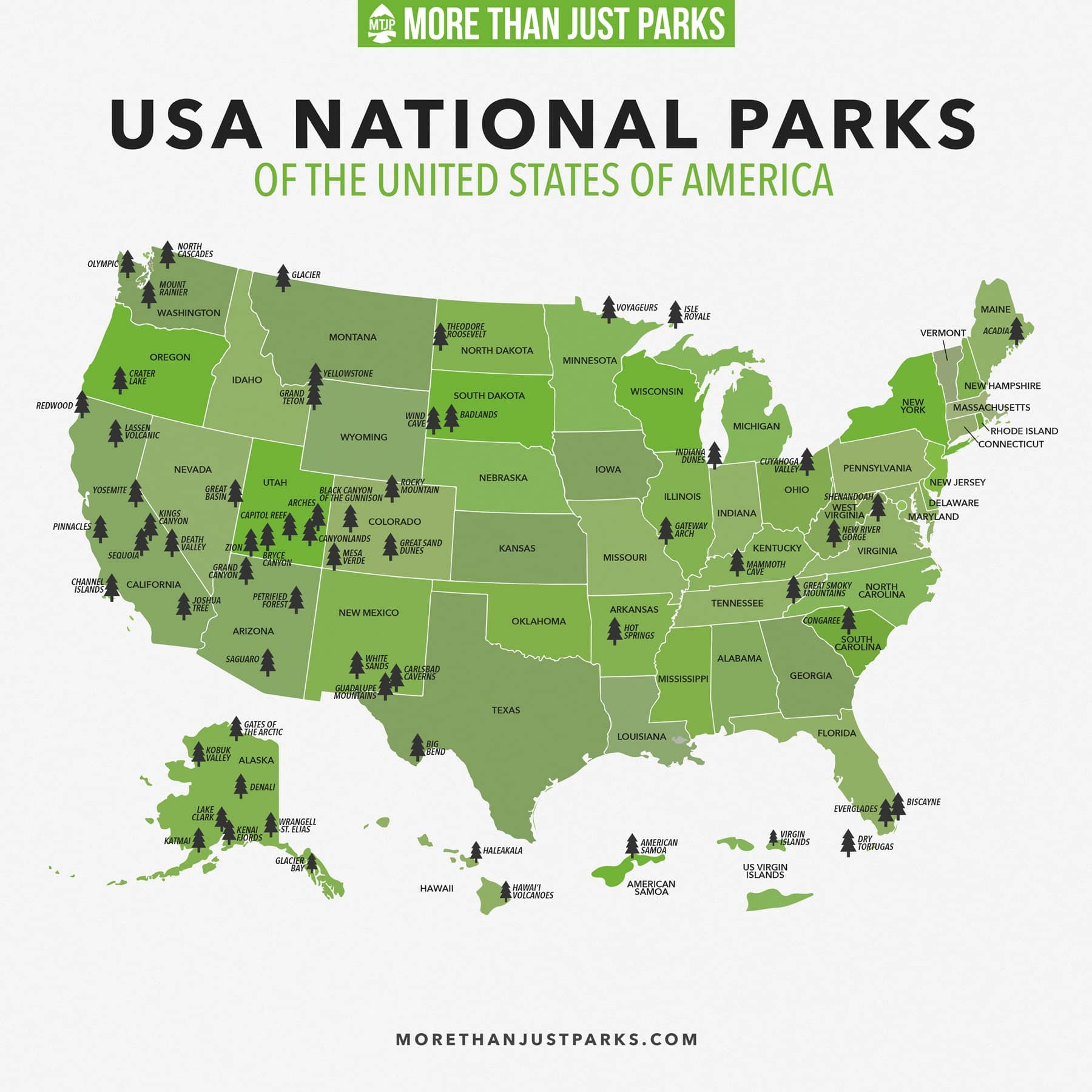 COMPLETE National Parks List 2024 Printable MAP 